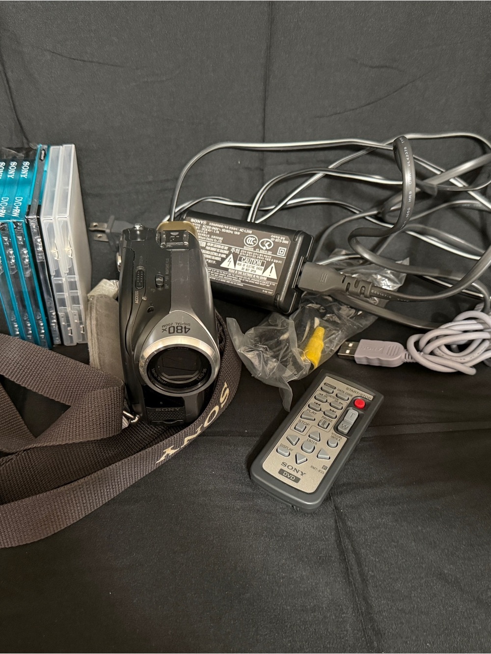 Sony Black and Silver Handycam Camcorder with Remote & Cables